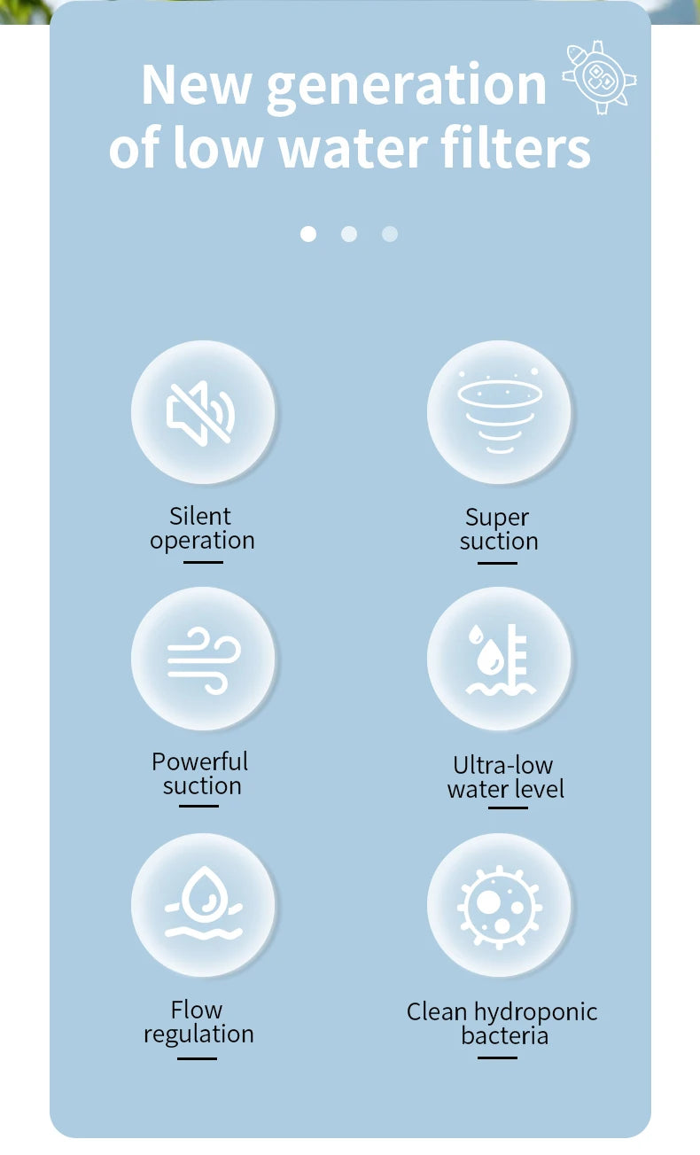 Turtle Tank Waterfall Filter Low Water 3-In-1 Suction Purification Recirculating Filter Box Fecal Clean Up