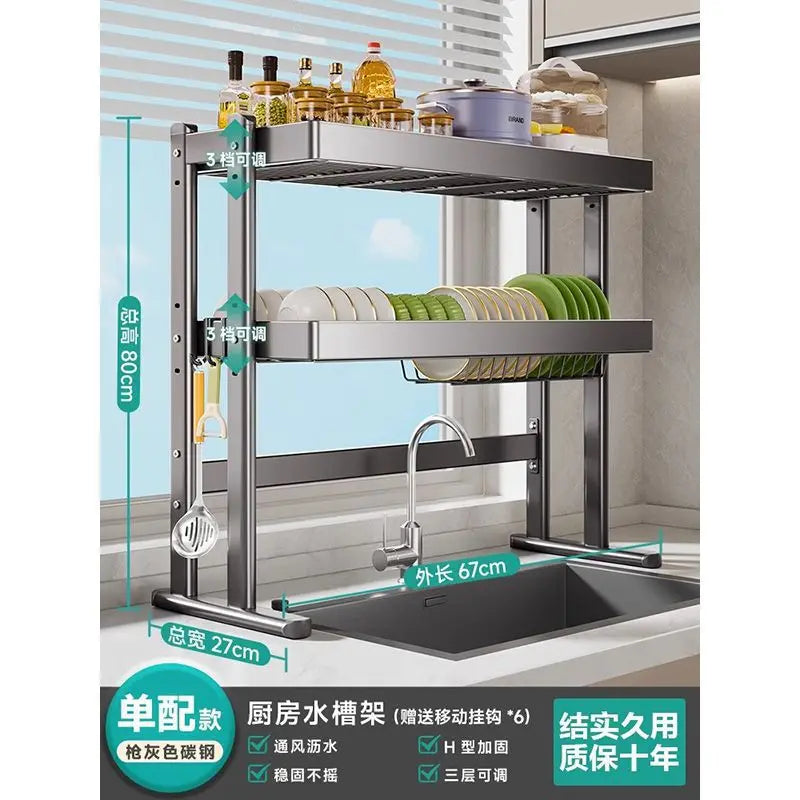 Over-the-Sink Dish Drying Rack Kitchen Sink Organizer Multifunctional Dishware Storage Shelf Space-Saving Plate and Bowl Holder