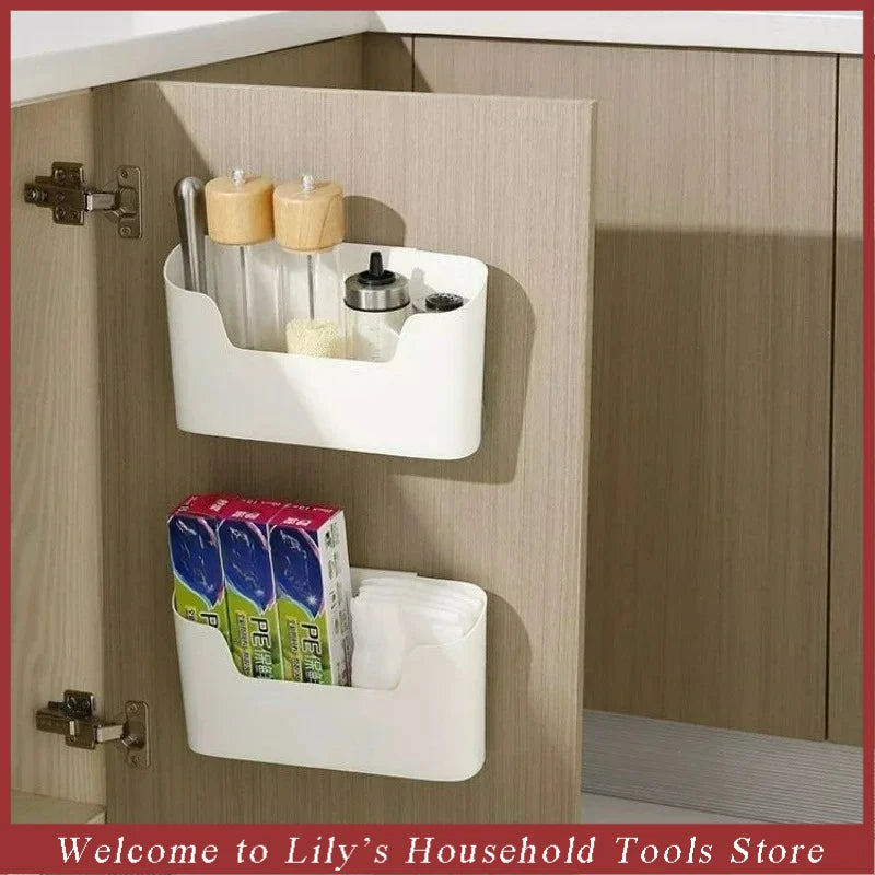 Kitchen Wall-mounted Adhesive Storage Rack Multifunctional Cabinet Door Storage Box Under Sink Drawer Shelf Bathroom Organizer