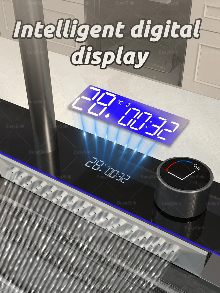 Stainless Steel Waterfall Kitchen Sink Extra Large Single Bowl Digital Display Multifunctional Dishwashing sinks