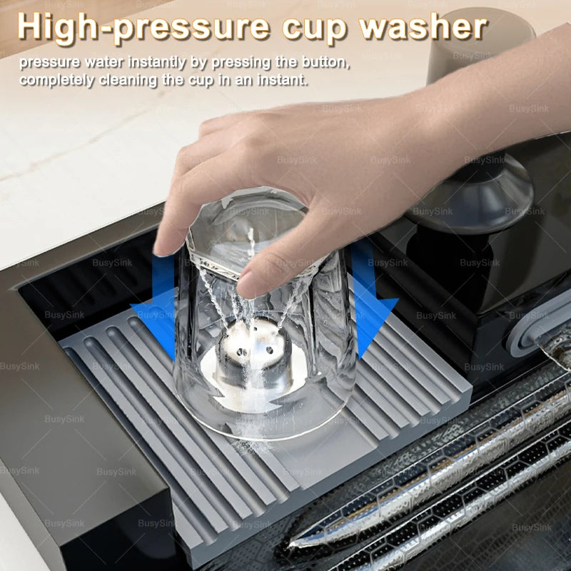 Stainless Steel New Waterfall Kitchen Sink Digital Display Dishwashing Sinks With Draining Rack Embossed Extra Large Single Slot