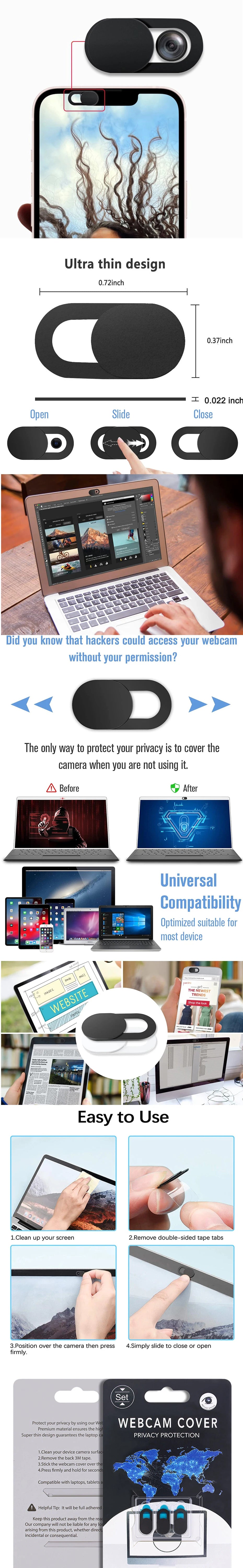 3/6/12pcs Laptop Camera Cover Slide Webcam Blocker , for iPhone, iPad, MacBook Pro Ultra Thin Camera Privacy Protector