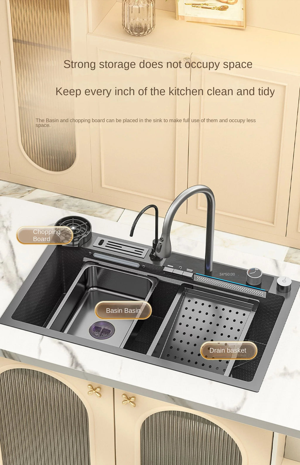 Smart Multifunction Piano Key Waterfall Large Sink 304 Stainless Steel Home Kitchen Sink with Dish Drying Holder