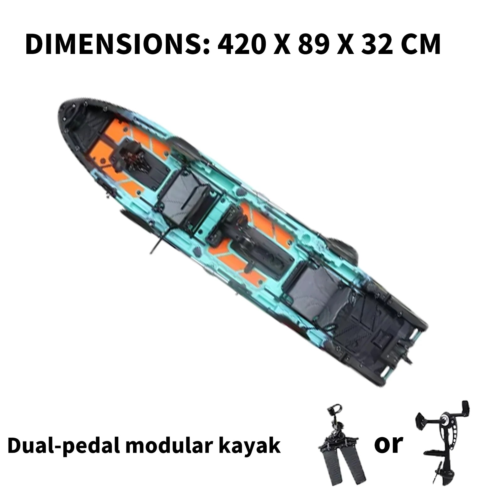 2025 Best 14FT Propeller Drive Fishing Kayak 550LBS Capacity Modular Pedal Motor HDPE Tandem Kayak for Surfing & Lake Fishing