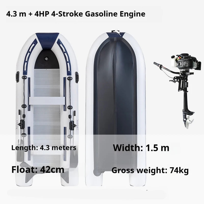 5–6 Person Inflatable Assault Boat 3.8m PVC Fishing Raft with Aluminum Floor, Anti-Collision Design & Rowing Accessories