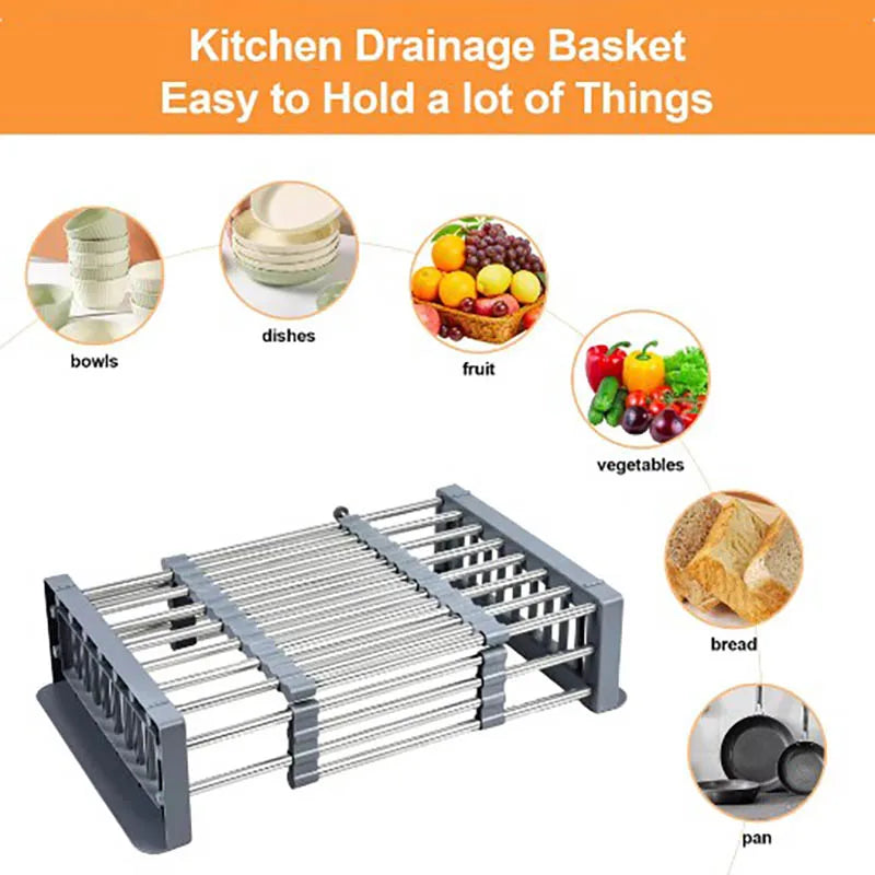 Kitchen Sink Drain Rack Dish Drain Rack Kitchen Basket Folding Drain Rack Stainless Steel Kitchen Sink Kitchen Washing Dishes