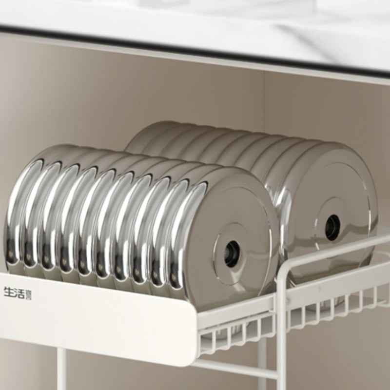 Kitchen Sink Storage Rack, Multi-Function Storage Organizer, Pot Cabinet Pull-Out Shelf, Adjustable Layer Organizer for Kitchen