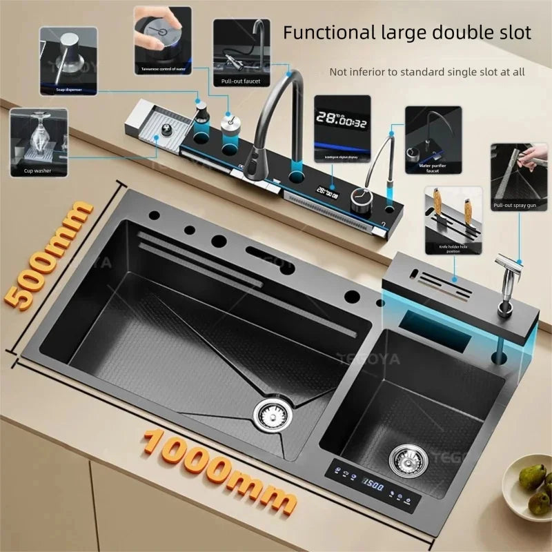 304 Stainless Steel Kitchen Sink Multifunctional Water Catalyst Purify Ingredients 100x50 Large Double Slot Wash Vegetable Basin