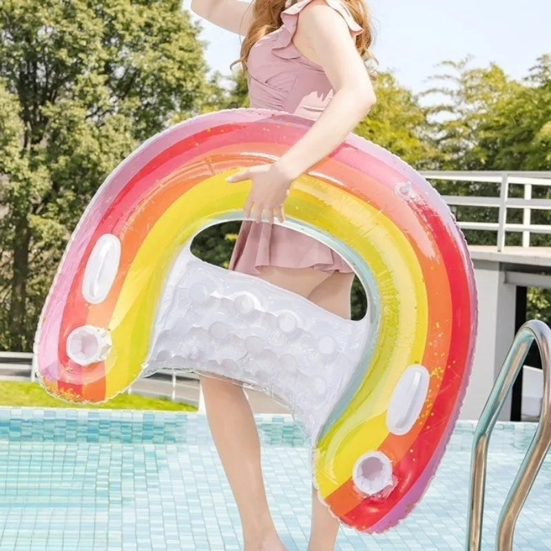 1pc Inflatable U-Shaped Pool Float, PVC Material, Comfortable Lounger with Cup Holder, Durable Water Float Row for Swimming Pool