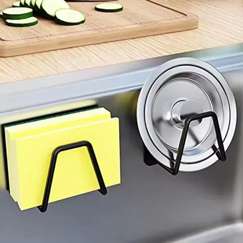 Kitchen Sink Drain Basket, Drain Cleaning Brush, Sponge Holder, Wall Hooks, Home Organizer, Stainless Steel