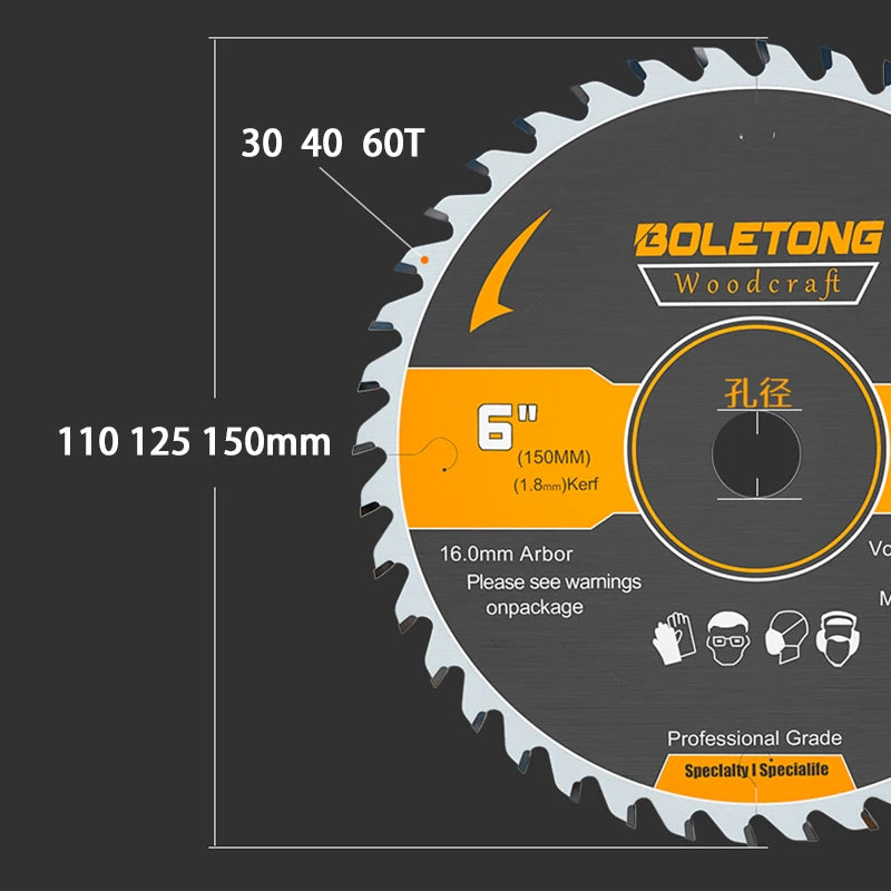 4"  5"  6" YG8 Carbide Circular Saw Blade For Dust-free Saw 110 125 150mm x 60T TCT Saw Blades Cutting Wood Aluminum. Arbor 20mm