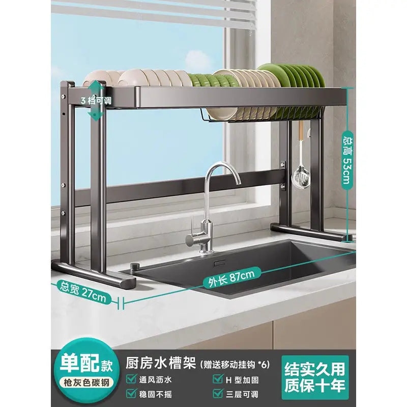 Over-the-Sink Dish Drying Rack Kitchen Sink Organizer Multifunctional Dishware Storage Shelf Space-Saving Plate and Bowl Holder