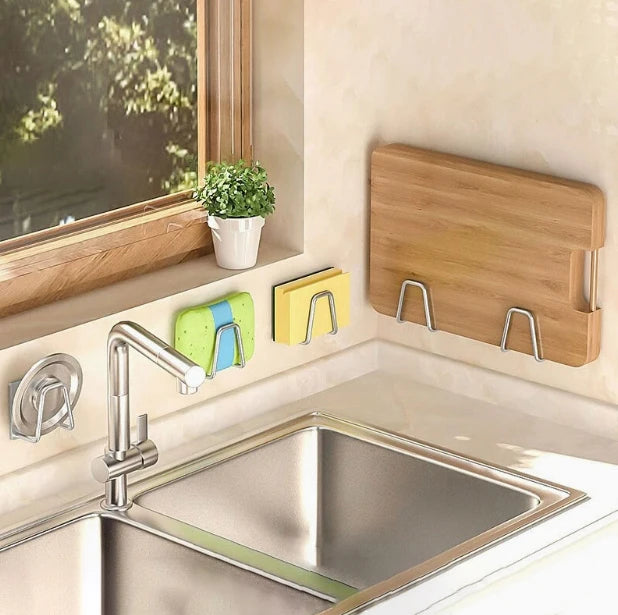 Kitchen Storage Rack, Punch-free Kitchen Sink Storage Pot and Lid Rack, Wall-mounted Kitchen Accessories Storage Rack