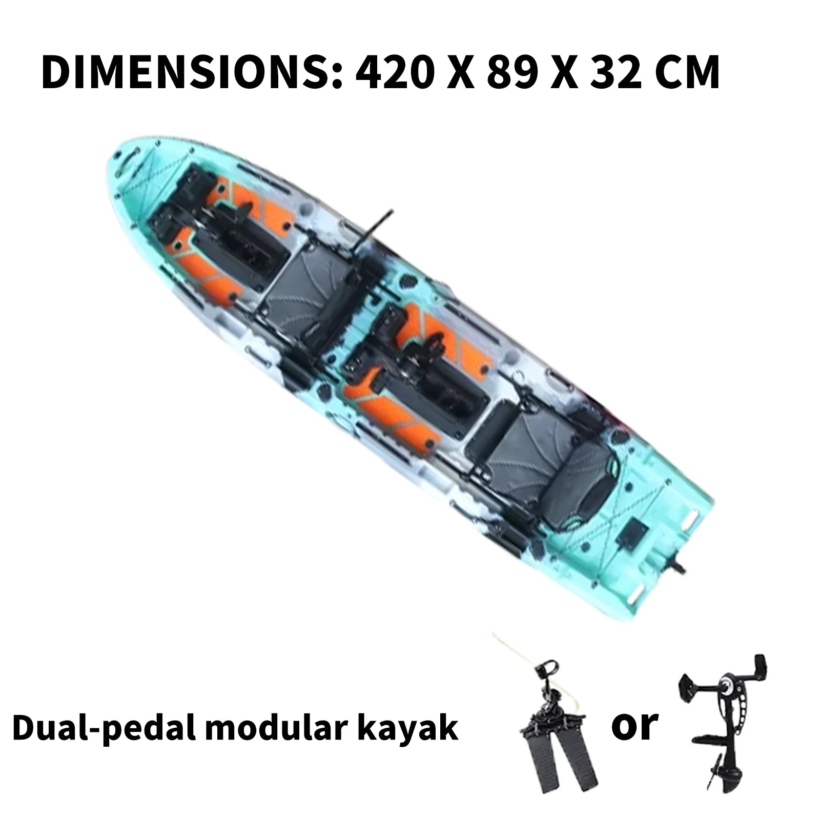 2025 Best 14FT Propeller Drive Fishing Kayak 550LBS Capacity Modular Pedal Motor HDPE Tandem Kayak for Surfing & Lake Fishing