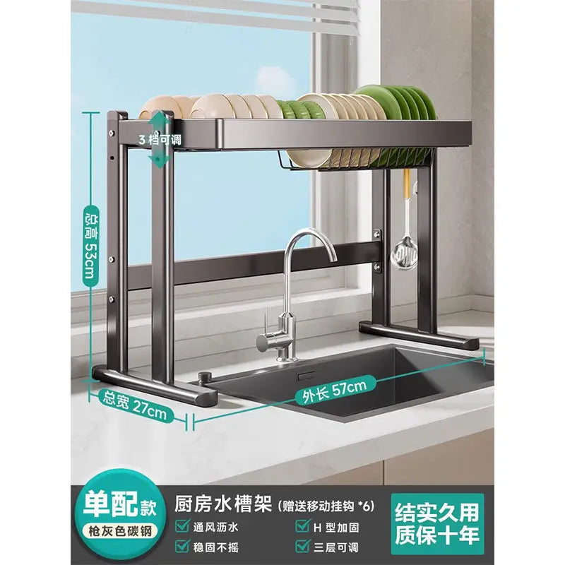 Over-the-Sink Dish Drying Rack Kitchen Sink Organizer Multifunctional Dishware Storage Shelf Space-Saving Plate and Bowl Holder