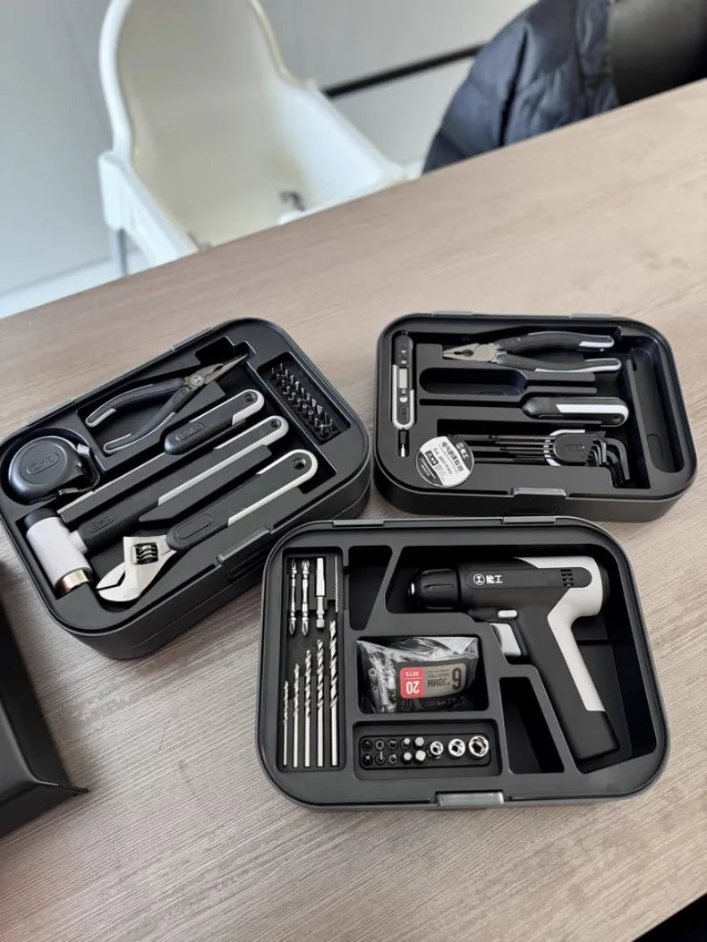 Electric Drill Tool Set Complete Repair Toolkit Electric Hardware Household Recharged Combination Tools Set Luxury Gift Box Kit