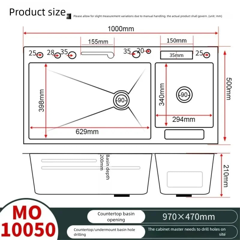 304 Stainless Steel Kitchen Sink Multifunctional Water Catalyst Purify Ingredients 100x50 Large Double Slot Wash Vegetable Basin