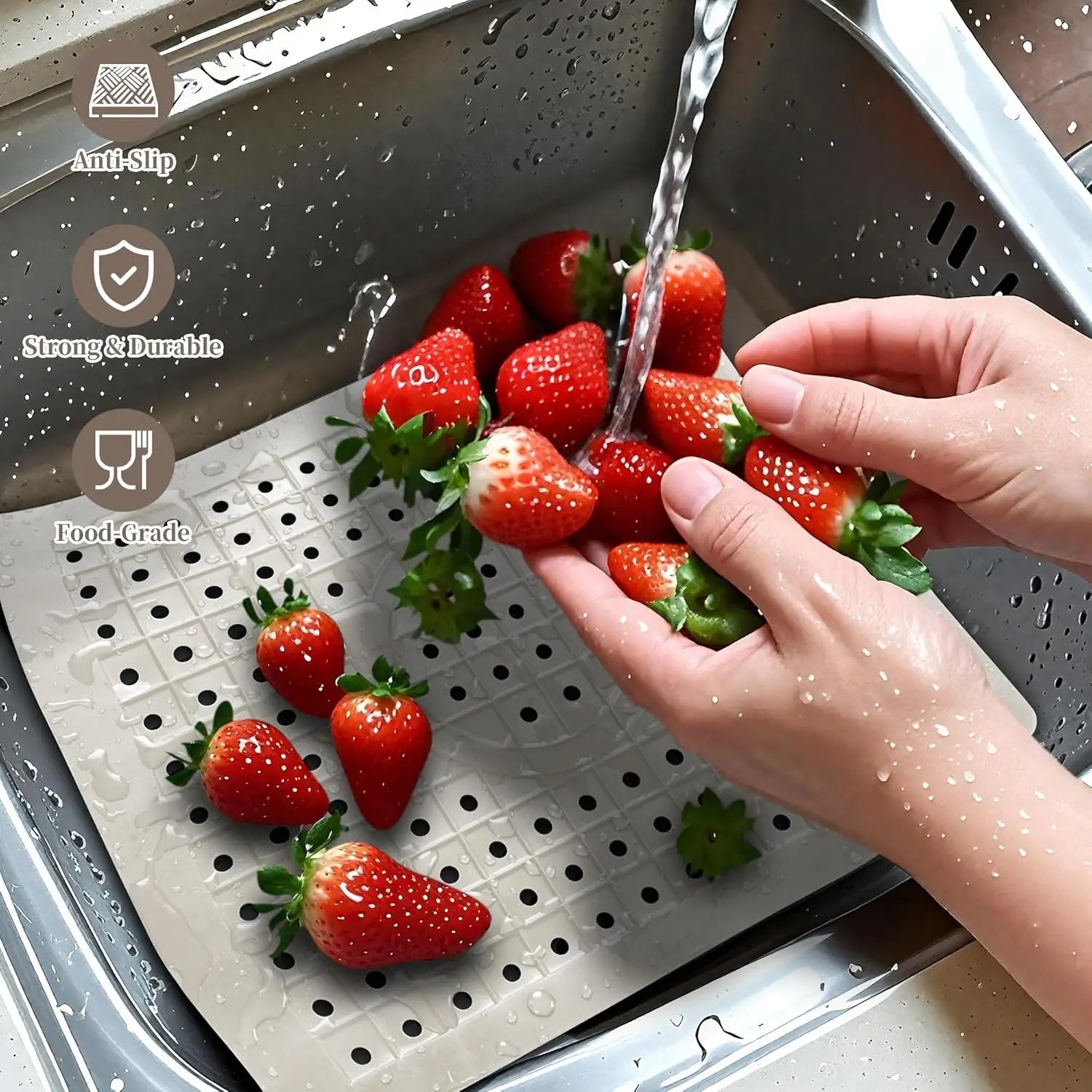 Kitchen Sink Mat 12" X 10" 2 Pack Cream White Non-Slip Fast Draining Grid Sink Protector for Bottom Dish Drying Mat Durable