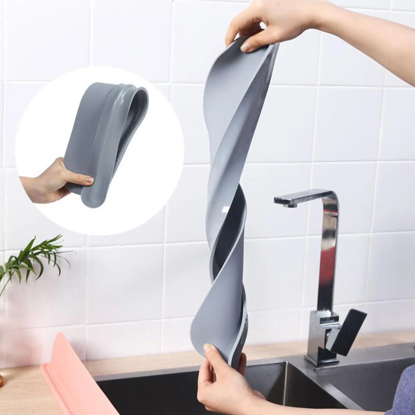 Kitchen Sink Splash Guard 20 Inch Reusable Suction Silicone Kitchen Counter Edge Water Guard for Bathroom Counter Basin Vanity