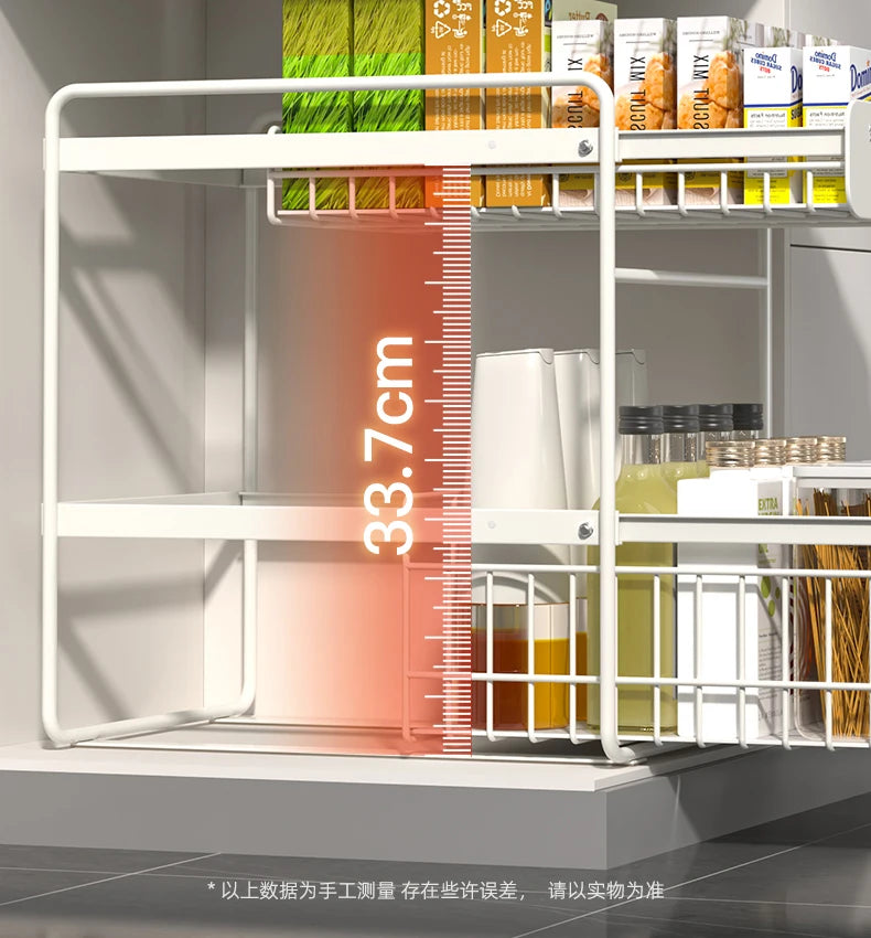 Kitchen Sink Storage Rack, Multi-Function Storage Organizer, Pot Cabinet Pull-Out Shelf, Adjustable Layer Organizer for Kitchen