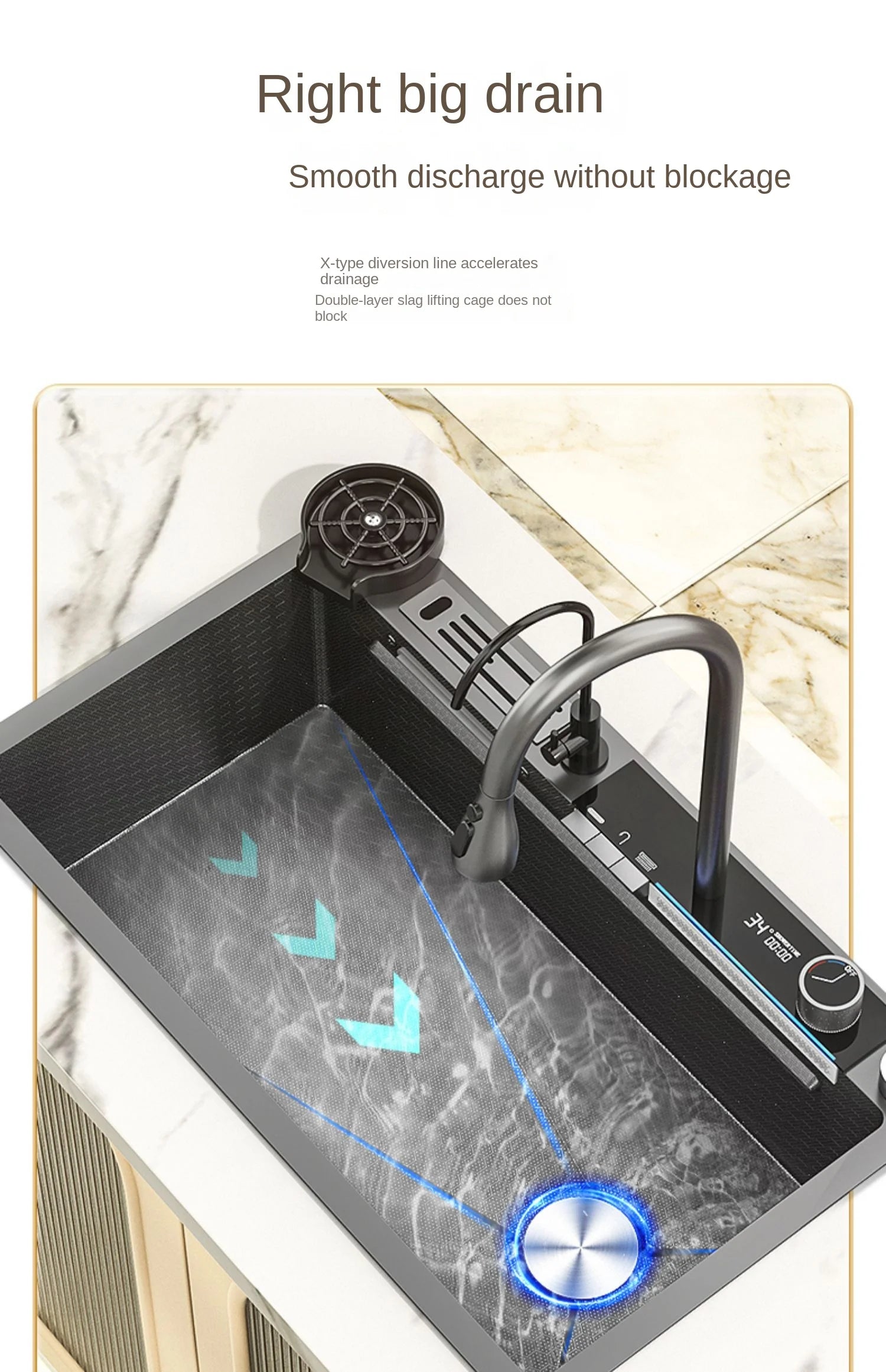 Smart Multifunction Piano Key Waterfall Large Sink 304 Stainless Steel Home Kitchen Sink with Dish Drying Holder