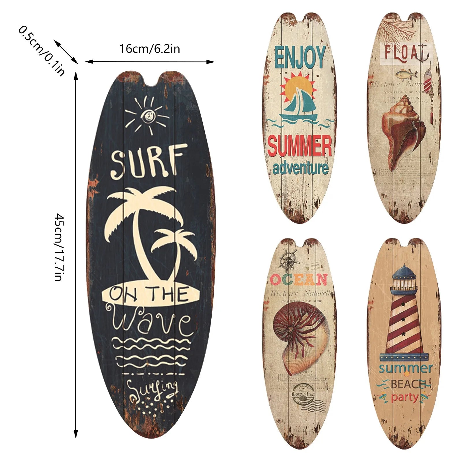 Beach Ocean Theme Surfboard Wooden Leisure Home Party Festival Hanging Decoration Bar Home Wall Retro Decor Wooden Print Sign