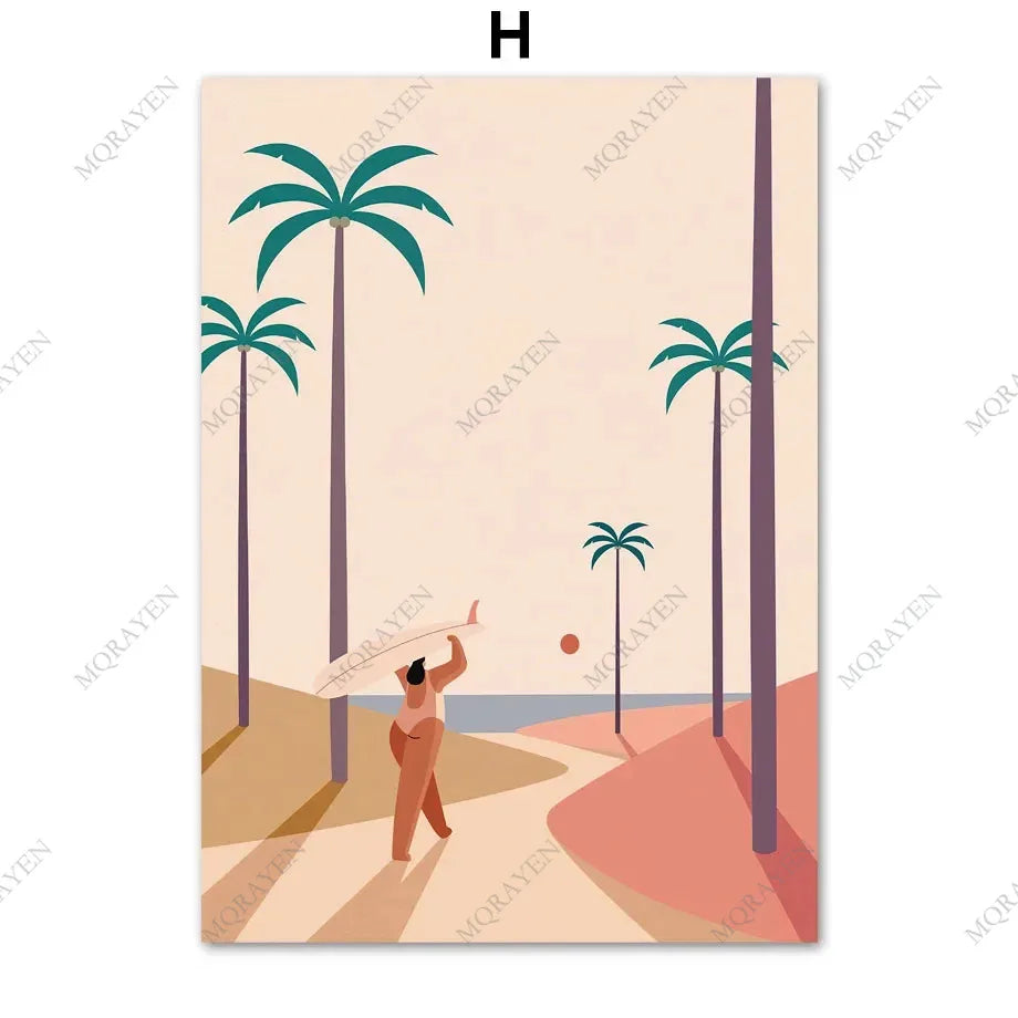 Surf Skateboard Tanning Seaside Vacation Posters Prints Canvas Painting Beach Bohemia Girl Wall Art Pictures Living Room Decor