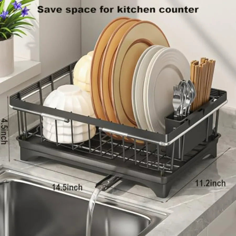 Expandable Dish Drying Rack Over Sink, Space-Saving Dish Racks for Kitchen Counter, Dish Drainer Rack in Sink with Removable Ute