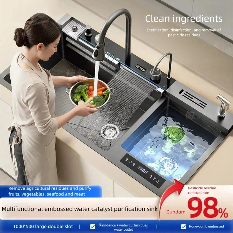 304 Stainless Steel Kitchen Sink Multifunctional Water Catalyst Purify Ingredients 100x50 Large Double Slot Wash Vegetable Basin