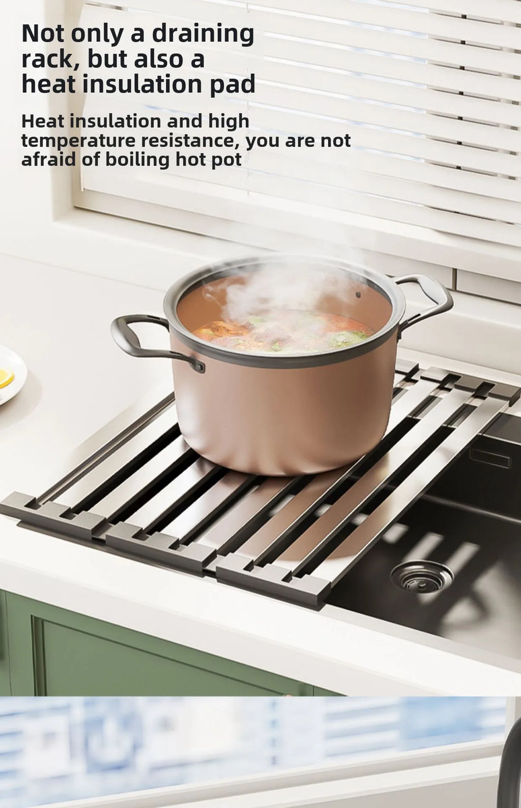 304 stainless steel kitchen sink drain rack, sink bowl and dish storage rack, foldable and retractable drain basket