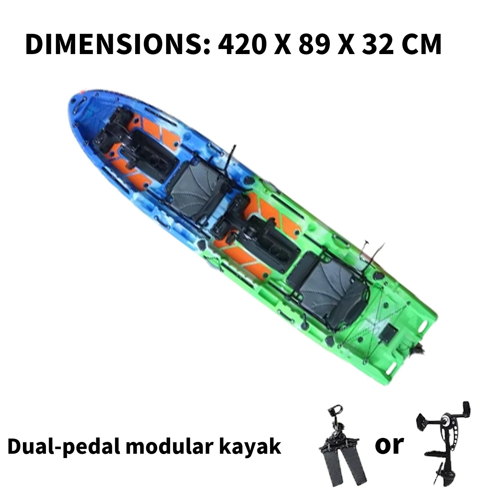 2025 Best 14FT Propeller Drive Fishing Kayak 550LBS Capacity Modular Pedal Motor HDPE Tandem Kayak for Surfing & Lake Fishing