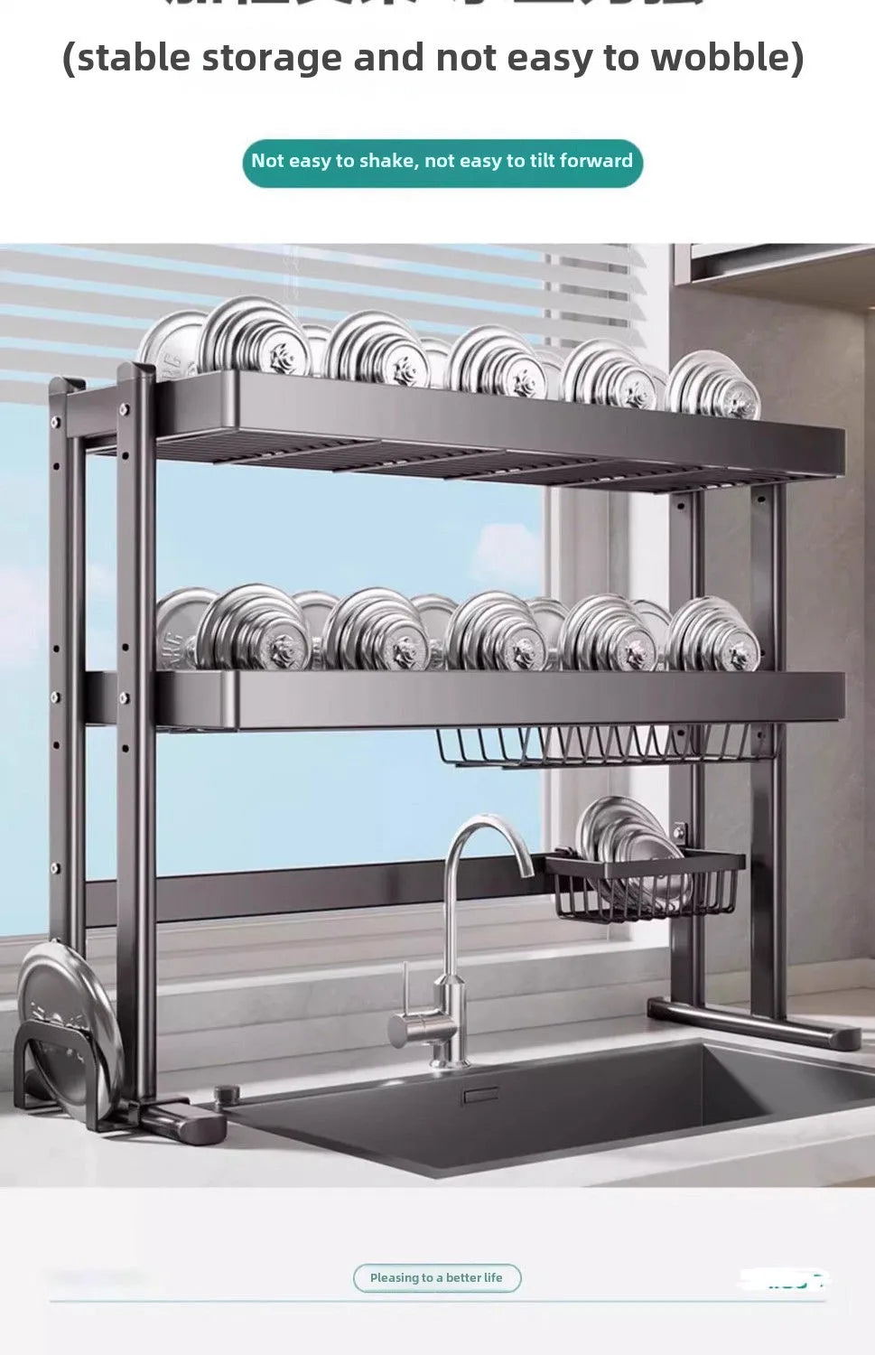 Over-the-Sink Dish Drying Rack Kitchen Sink Organizer Multifunctional Dishware Storage Shelf Space-Saving Plate and Bowl Holder