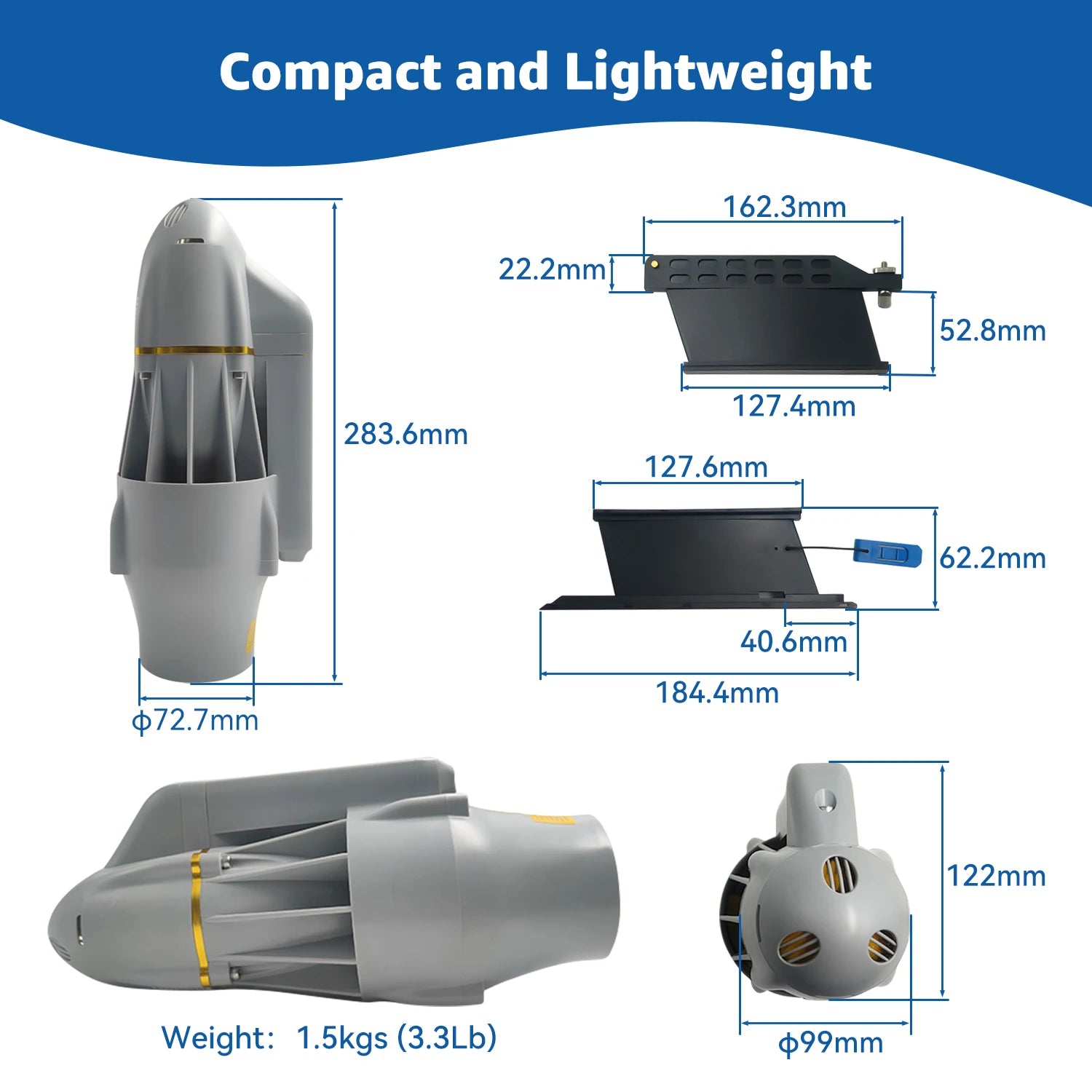 Kedean Underwater Thruster Motor for Kayak Boats Accessories, Electric Fins Propeller Stand Up Paddle SUP Surf Fishing Motor