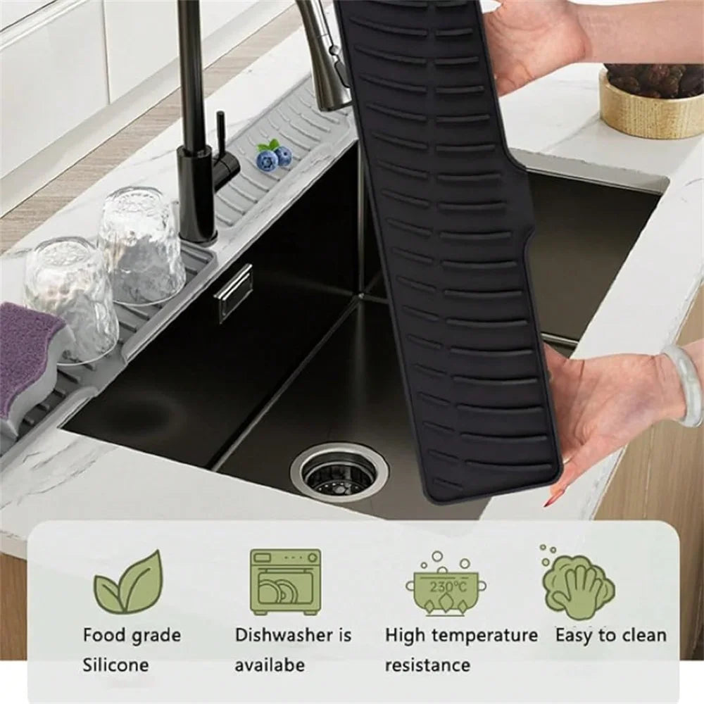 Kitchen Sink Splash Guard - Silicone Draining Mat Around Faucet, Draining Pad Behind Faucet with Lip, Drip Catcher Sink Protector Mat