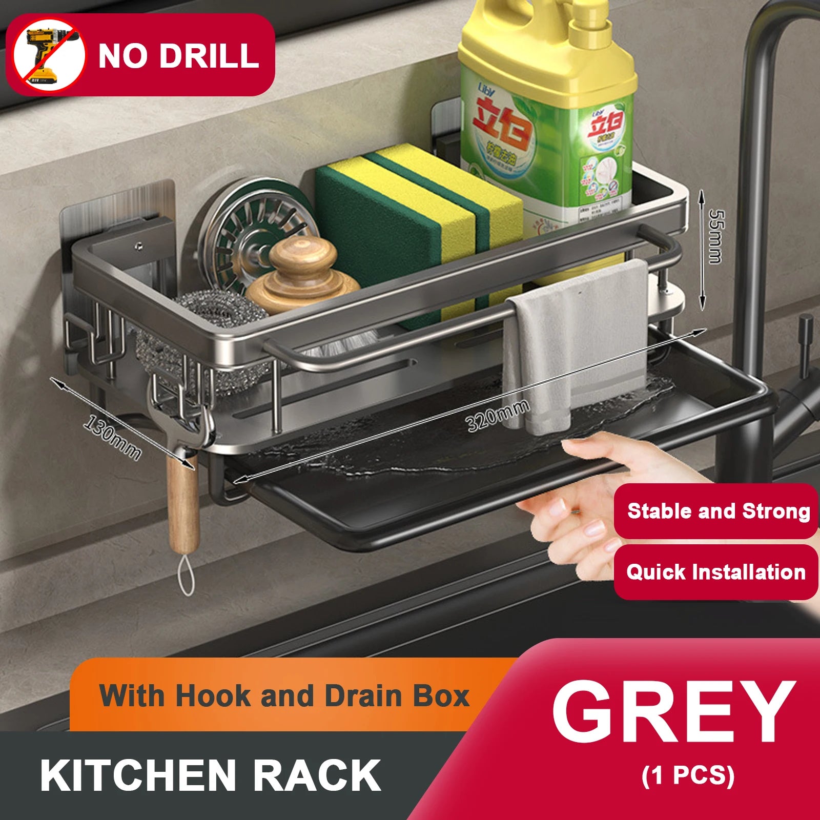 Kitchen Sink Drain Rack With Tray Aluminum Sink Shelf Soap Sponge Holder Dishcloth Towel Rack filter basket