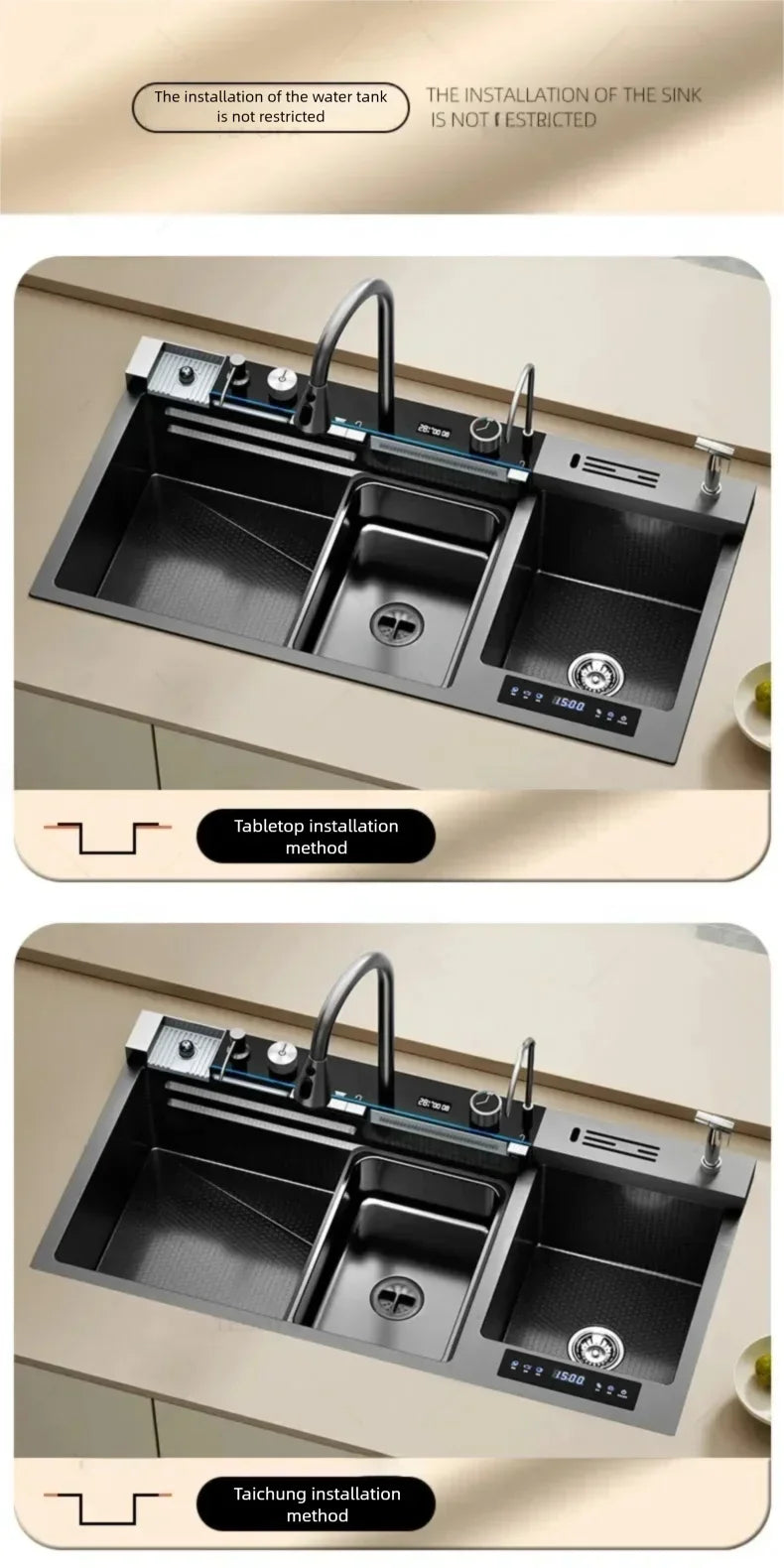 304 Stainless Steel Kitchen Sink Multifunctional Water Catalyst Purify Ingredients 100x50 Large Double Slot Wash Vegetable Basin