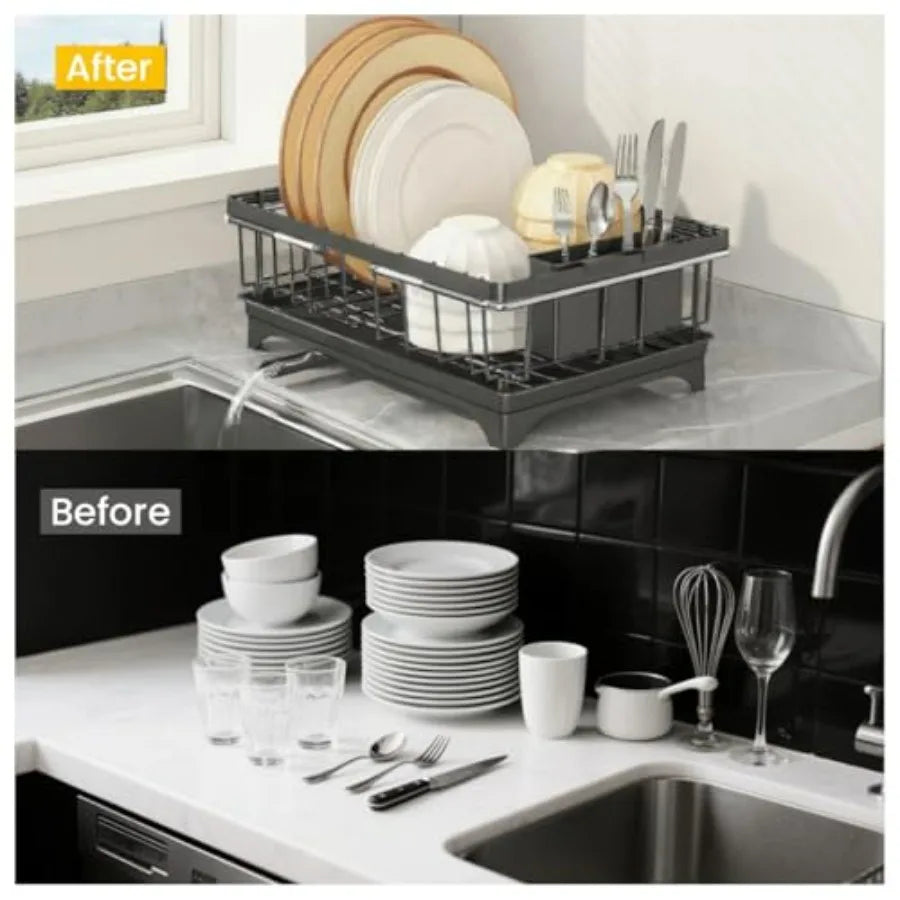Expandable Dish Drying Rack Over Sink, Space-Saving Dish Racks for Kitchen Counter, Dish Drainer Rack in Sink with Removable Ute