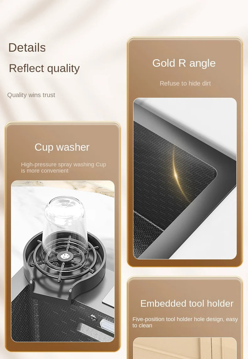 Smart Multifunction Piano Key Waterfall Large Sink 304 Stainless Steel Home Kitchen Sink with Dish Drying Holder