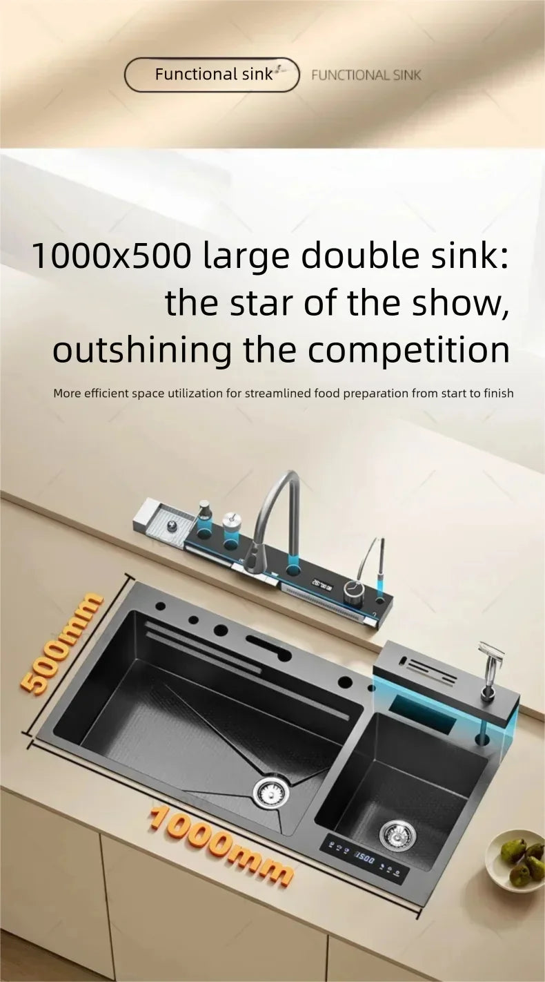 304 Stainless Steel Kitchen Sink Multifunctional Water Catalyst Purify Ingredients 100x50 Large Double Slot Wash Vegetable Basin