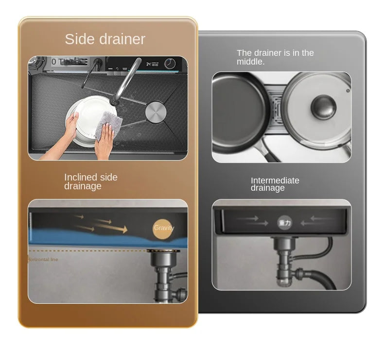 Smart Multifunction Piano Key Waterfall Large Sink 304 Stainless Steel Home Kitchen Sink with Dish Drying Holder