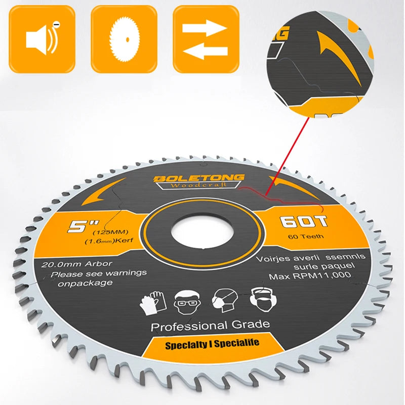 4"  5"  6" YG8 Carbide Circular Saw Blade For Dust-free Saw 110 125 150mm x 60T TCT Saw Blades Cutting Wood Aluminum. Arbor 20mm