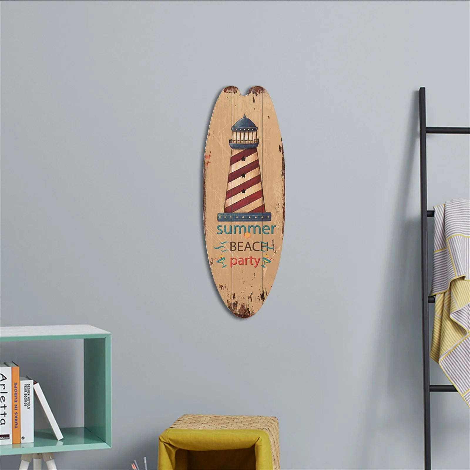 Beach Ocean Theme Surfboard Wooden Leisure Home Party Festival Hanging Decoration Bar Home Wall Retro Decor Wooden Print Sign