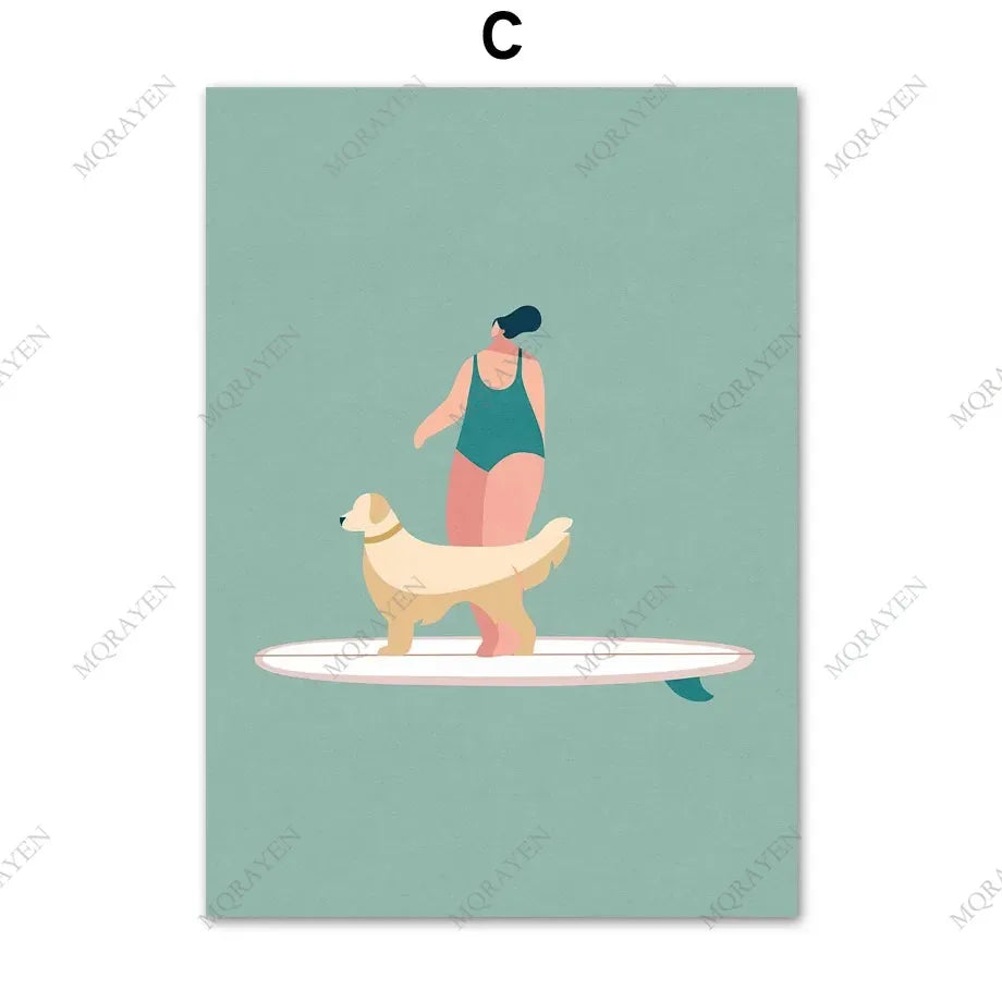 Surf Skateboard Tanning Seaside Vacation Posters Prints Canvas Painting Beach Bohemia Girl Wall Art Pictures Living Room Decor